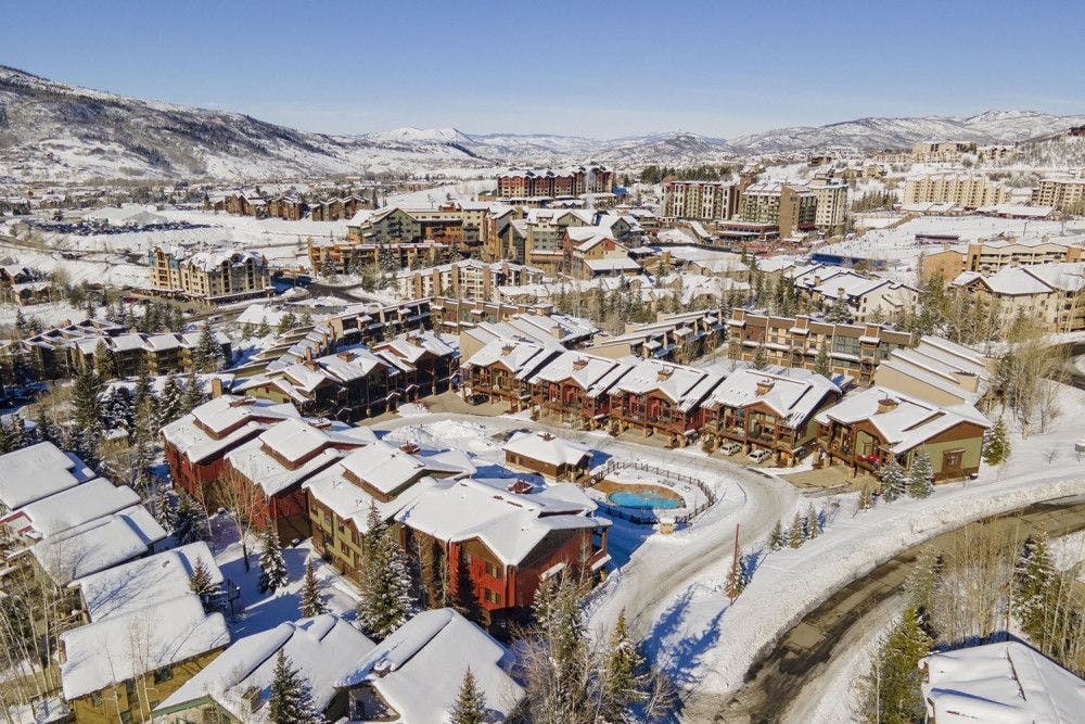 Aerial view over Steamboat Springs in Colorado
